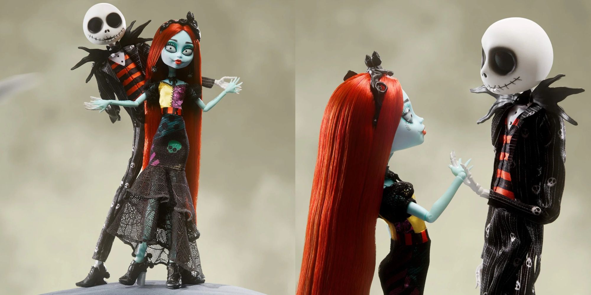 Раздельные изображения кукол Джека и Салли Monster High Skullector в разных позах