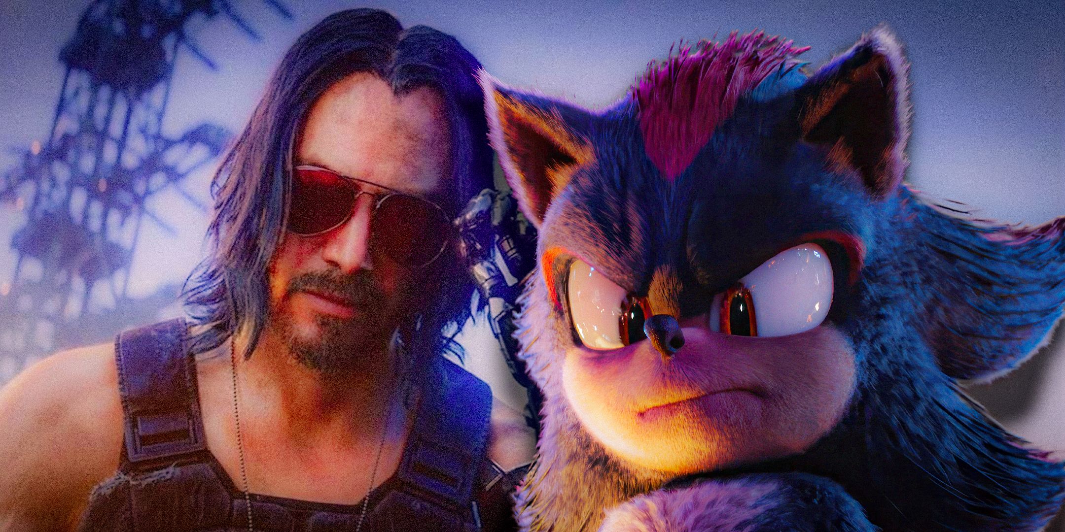 Джонни Сильверхенд из Cyberpunk 2077 слева и Шэдоу из Sonic the Hedgehog 3 справа